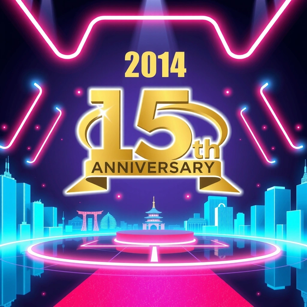 Korean tech futuristic background with anniversary celebration elements
