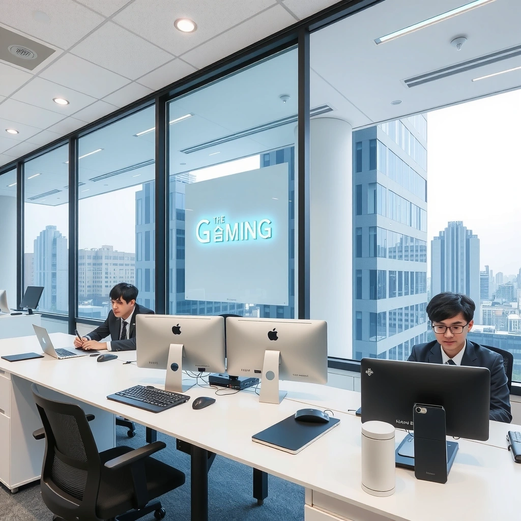 Seoul Gangnam district office with Korean tech startup aesthetic